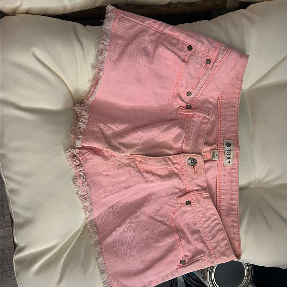 Roxy Light Pink Jean Shorts with Frayed Hem